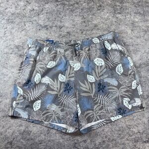 New AFTCO Swim Trunks Men's 2XL Gray & Blue Floral Fish Lined Pockets Quick Dry